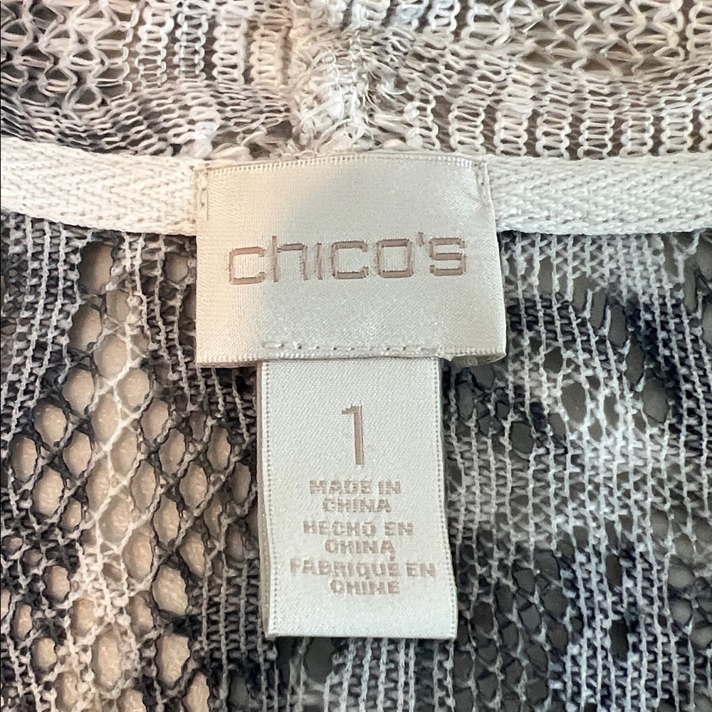 Chico's Taupe and Blue Embellished Open Cardigan with Cutout Pattern -Size 1 - Picture 6 of 13